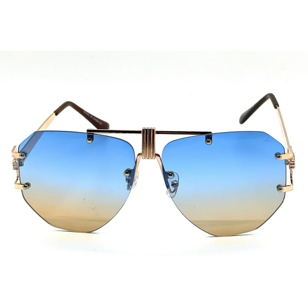 Oversized Retro Modern‎ Shield Style SUN GLASSES Classy Elegant Large Gold Frame